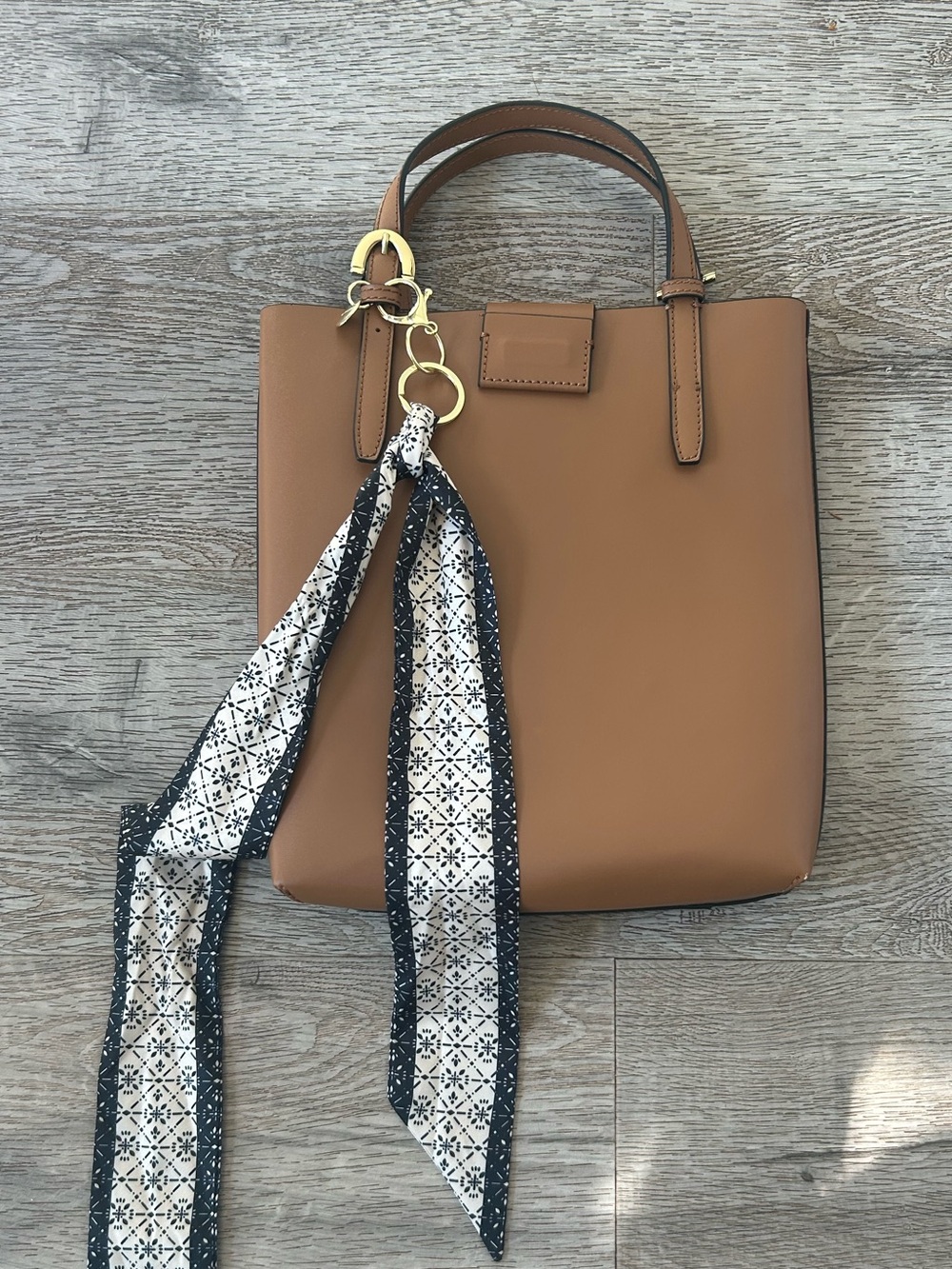 Zac Posen Minimalist Tan Tote with Charm Scarf Accent